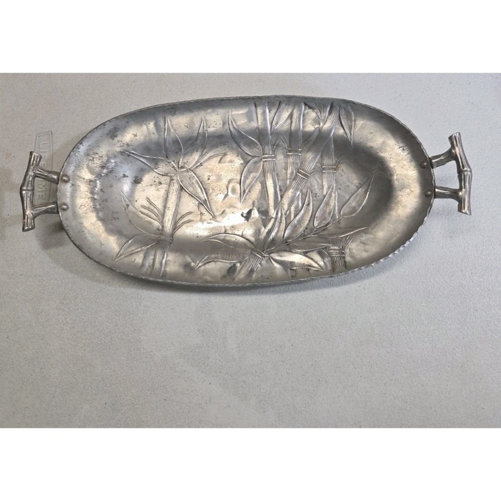 Vintage 1940s Everlast‎ Forged Aluminum Tray Bamboo Bali Crimped Rim 15" Oval